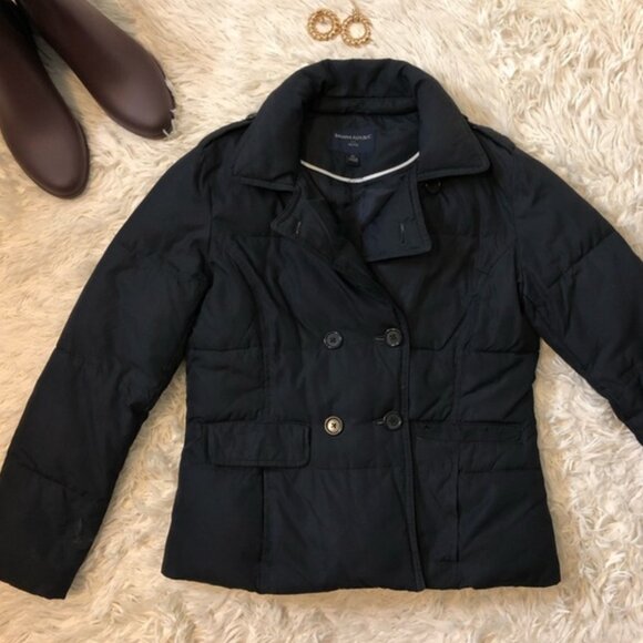 Banana Republic Navy Blue Down Feather Puffer Military Blazer Pea Coat Winter XS - Picture 1 of 11